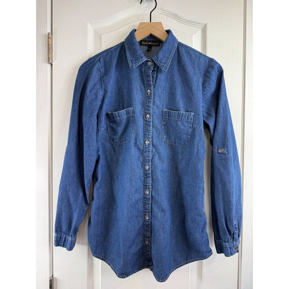 Derek Heart Lightweight Denim Button Up Long Sleeve Shirt Women's M Medium
